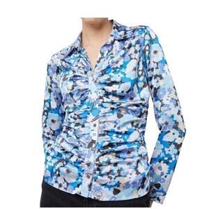 RAILS Lisa Blouse Zinnia Blue Floral‎ Long Sleeve Stretch Button Up Ruched S